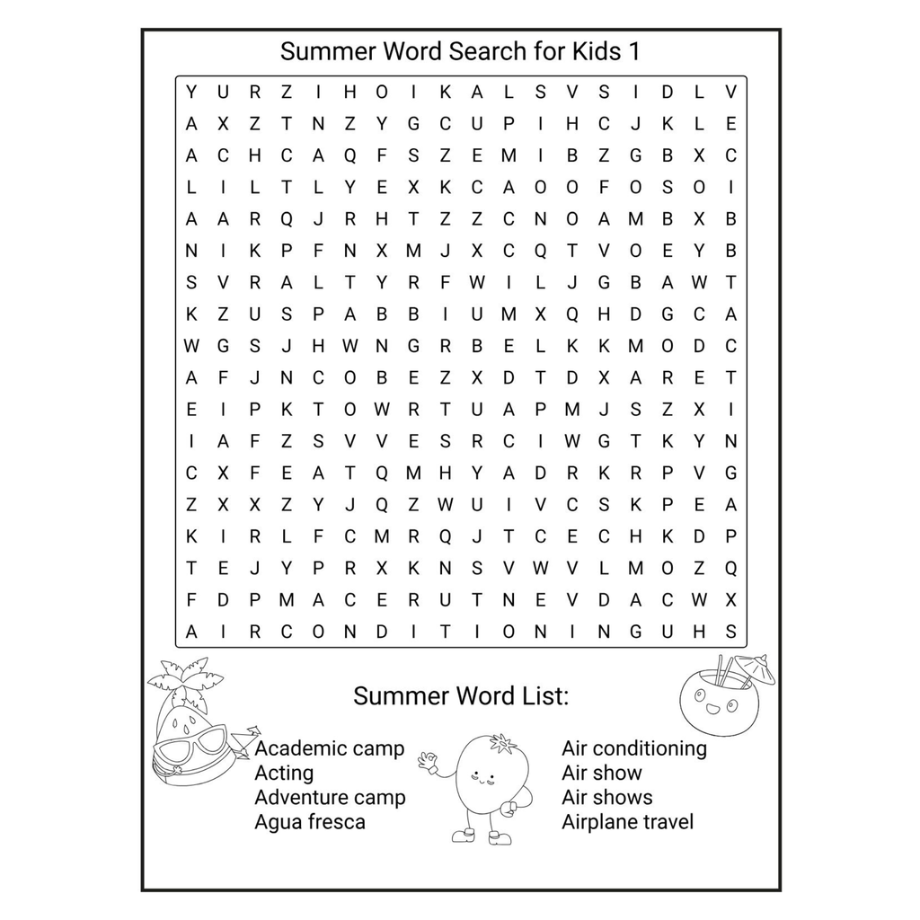 Summer Word Search for Kids