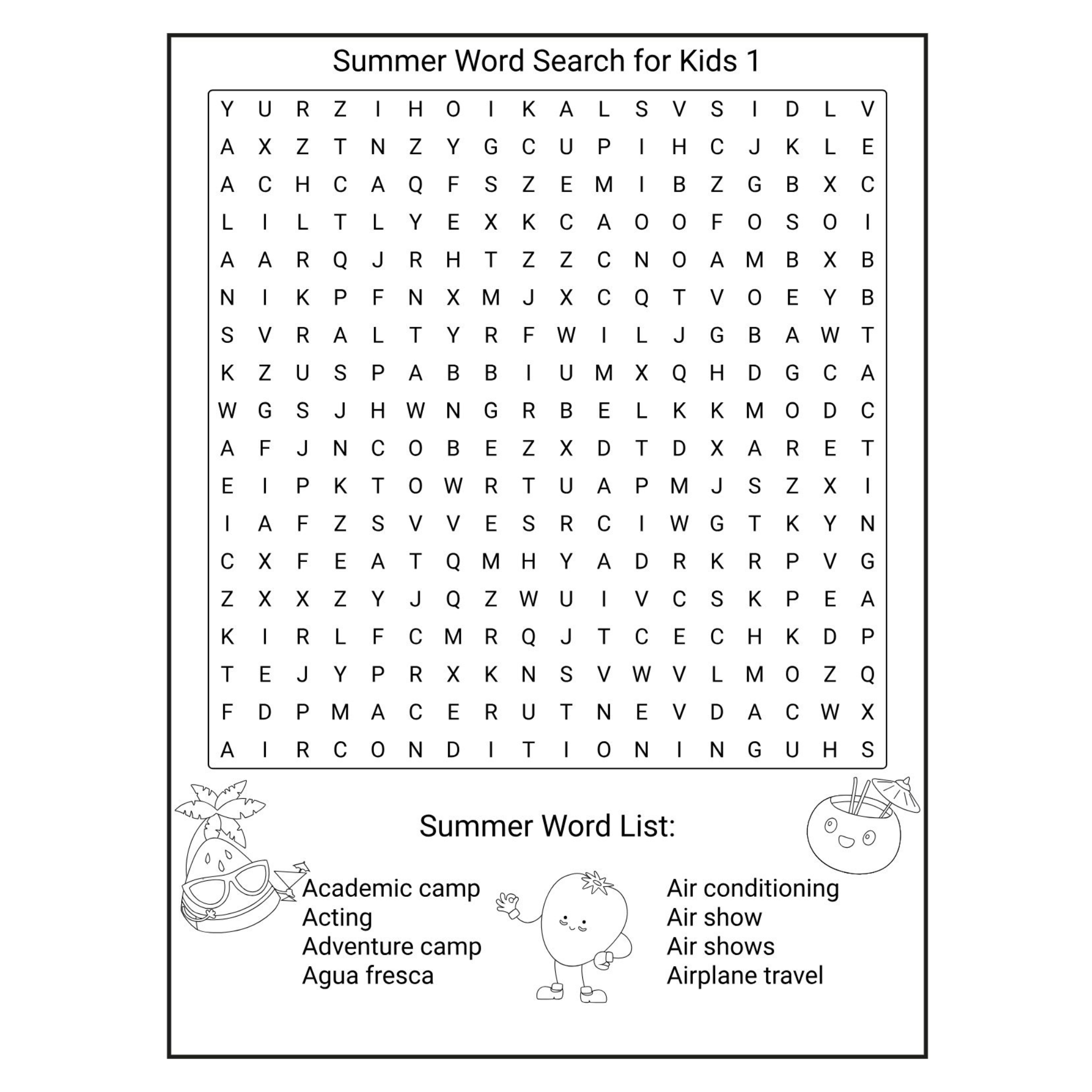 Summer Word Search for Kids