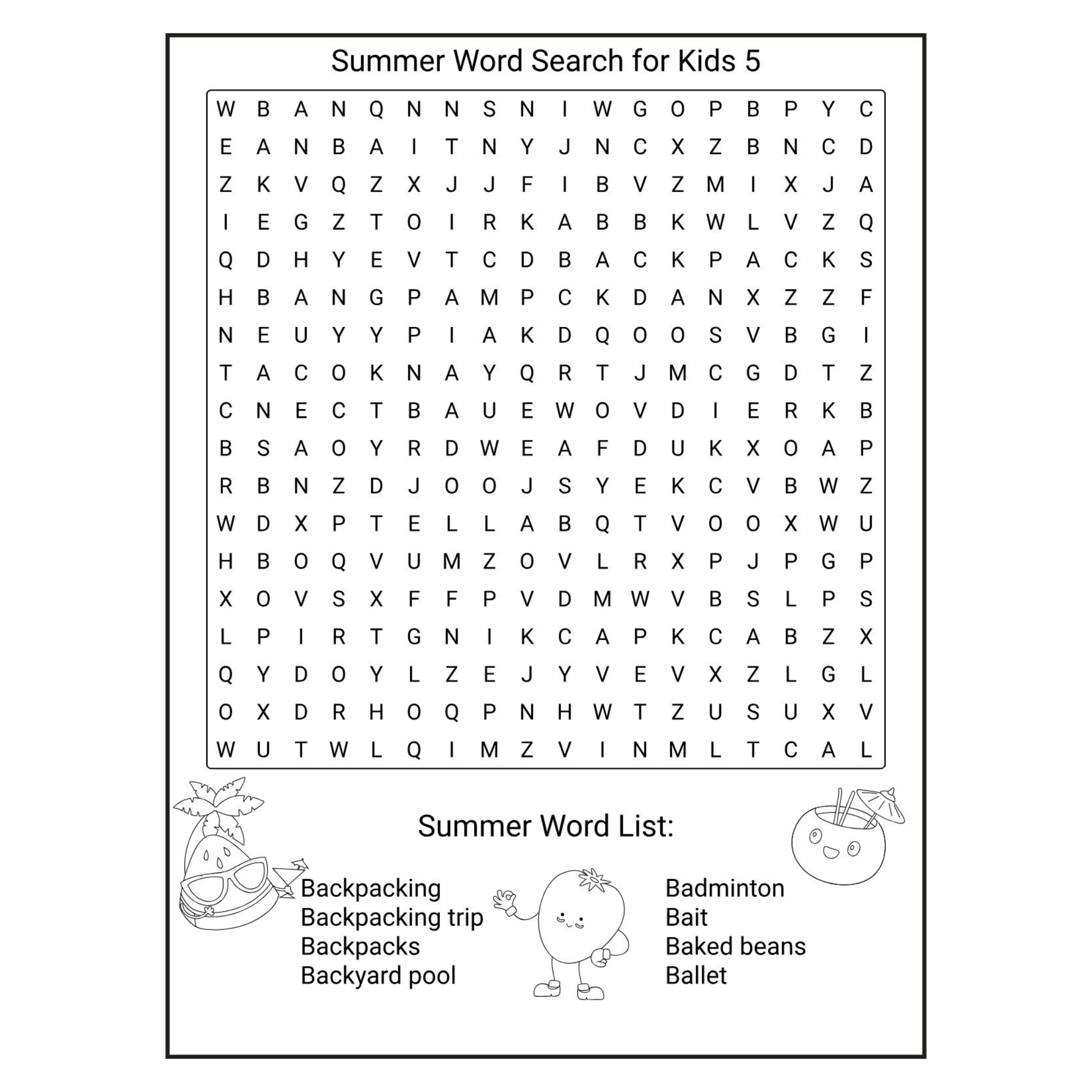 Summer Word Search for Kids