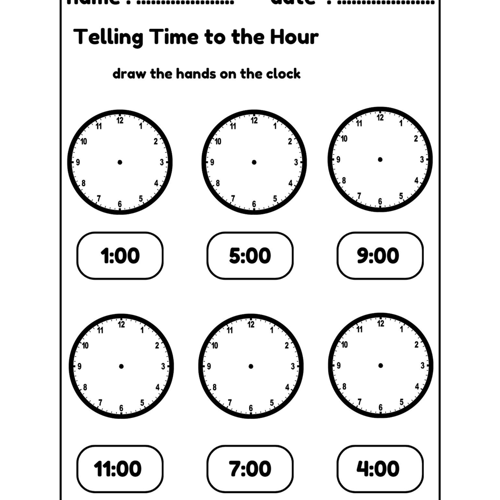 Telling Time to the Hour and Half Hour Worksheets