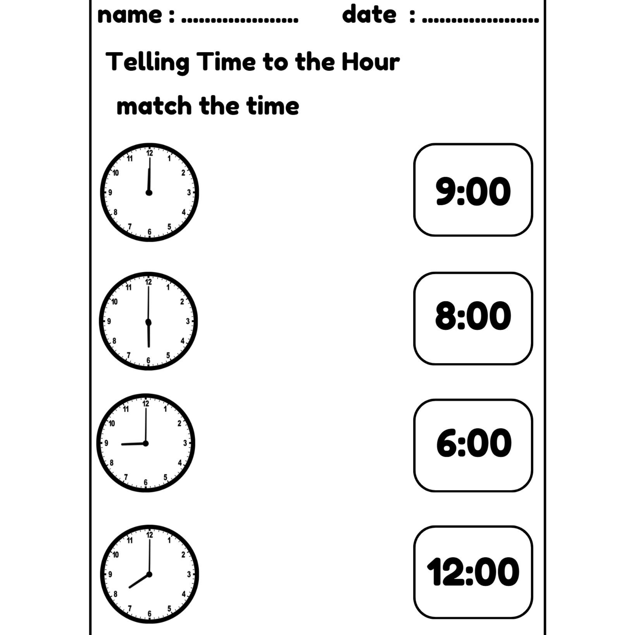Telling Time to the Hour and Half Hour Worksheets