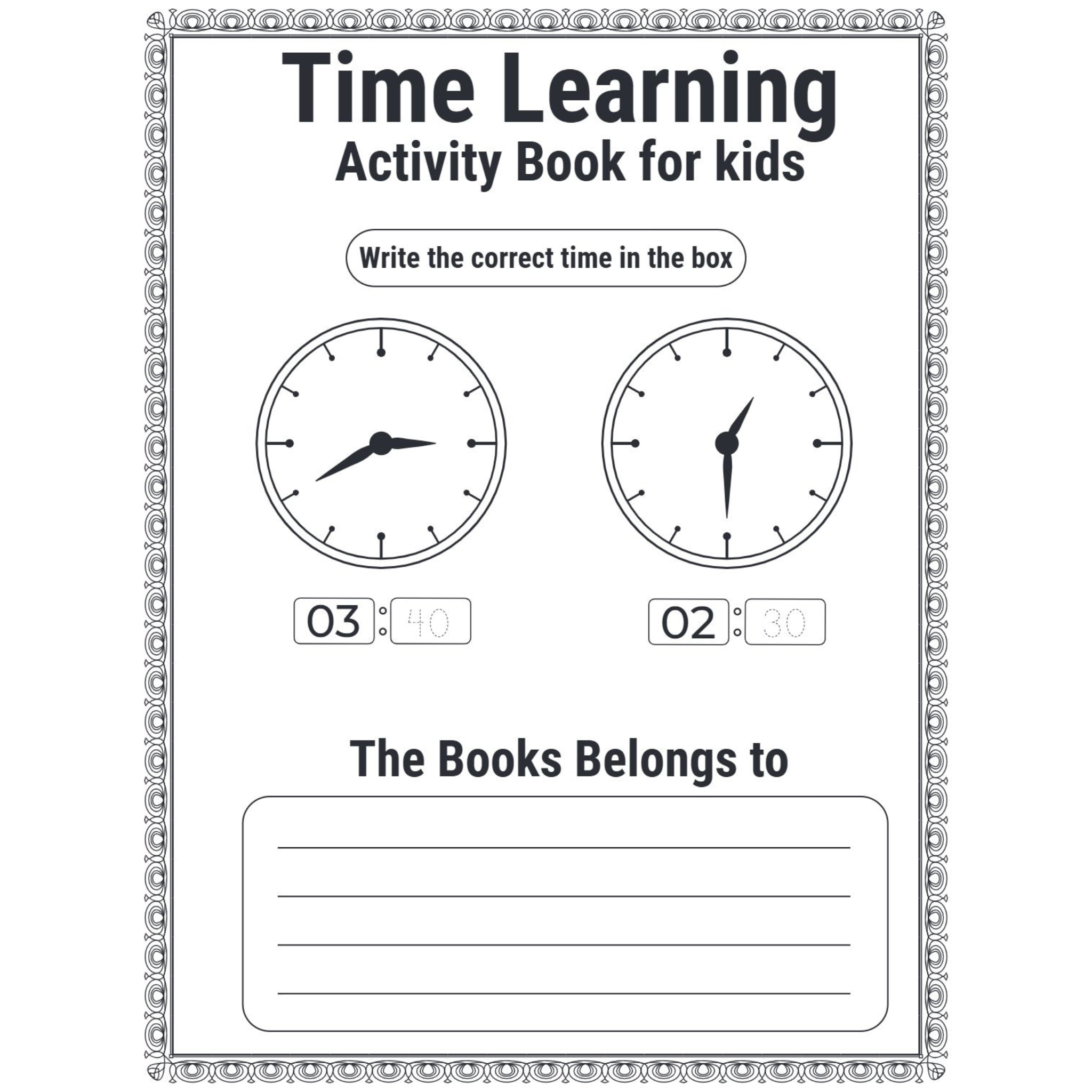 Time Learning Activity Book for Kids