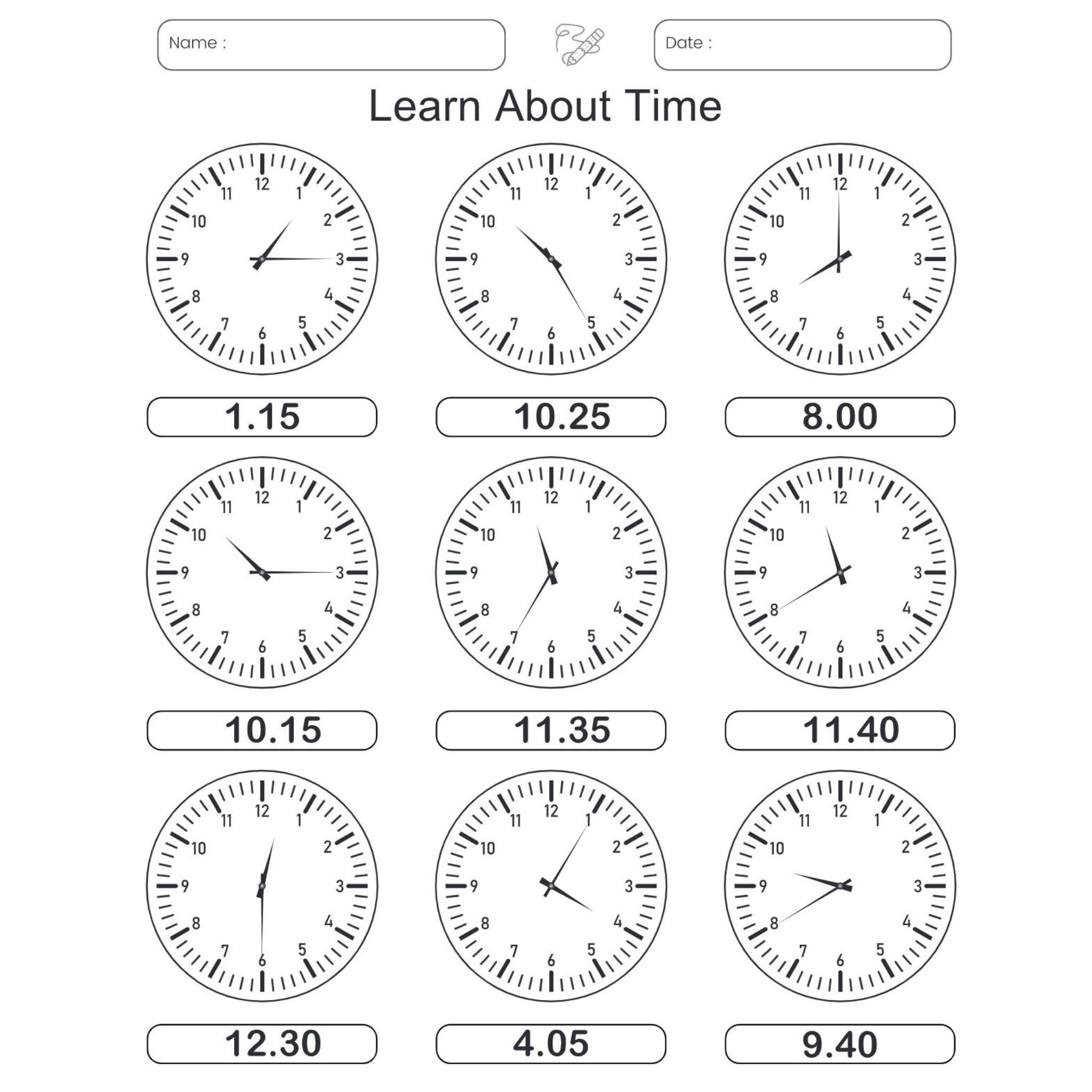 Time Learning Clock Workbook