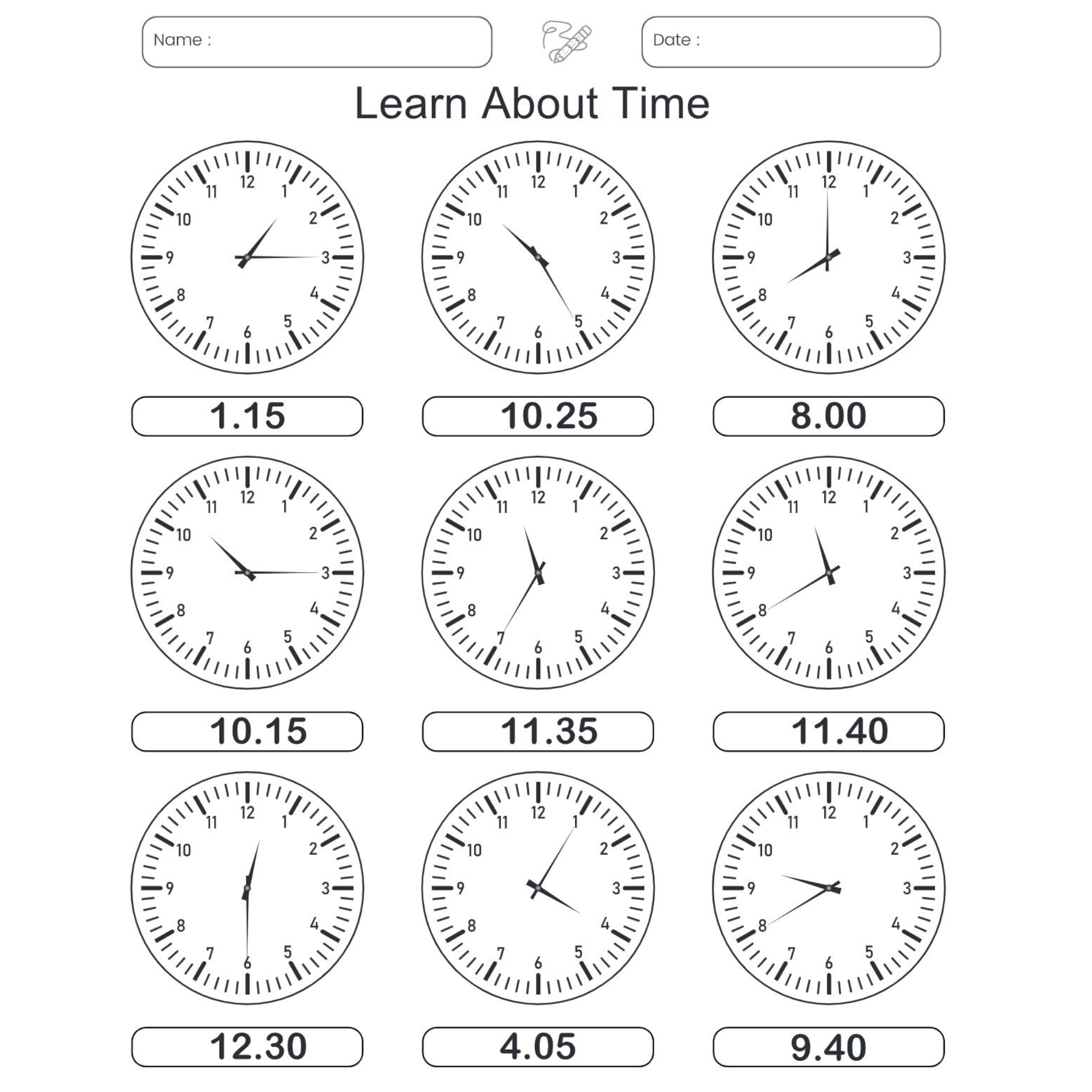 Time Learning Clocks Worksheet Book