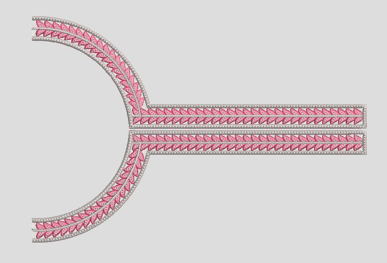 Leaf Patterned Y Neckline Border Embroidery Design