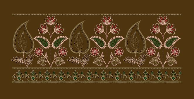 Alternating Paisley Floral Stem Border Embroidery Design