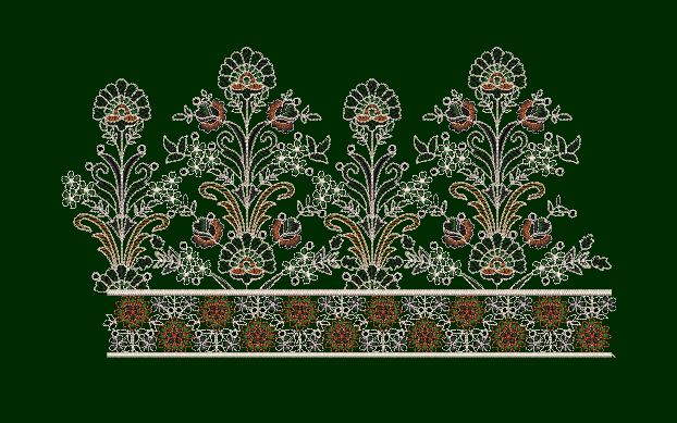 Traditional Mughal Style Floral Border Embroidery Design