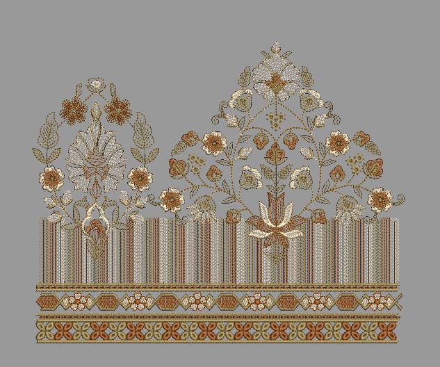 Autumnal Striped Floral Embroidery Design