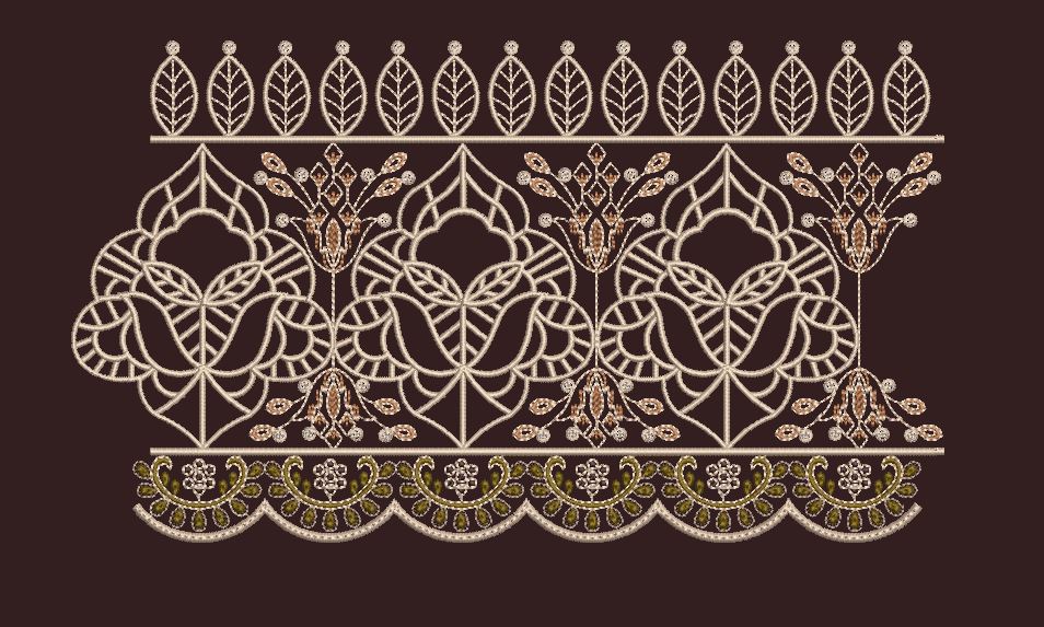 Geometric Floral Scallop Border Embroidery Design