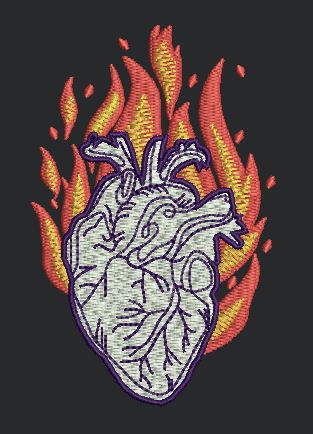 Heart With Fire Embroidery Design