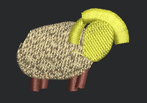 Stylized Horned Animal Figure Embroidery Design