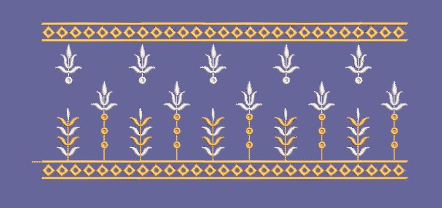 Geometric Floral Bud Border Embroidery Design