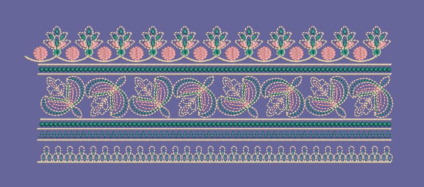 Tiered Floral and Foliage Beaded Border Embroidery Design