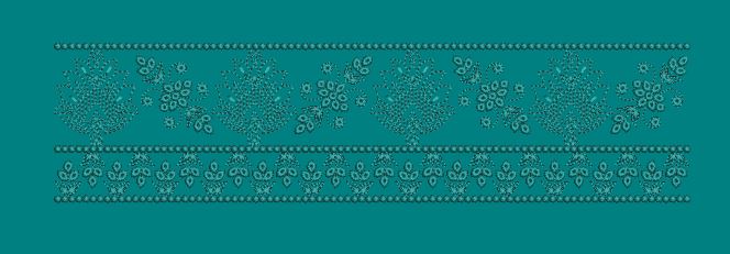 Teal Chikan Kari Style Floral Border Embroidery Design