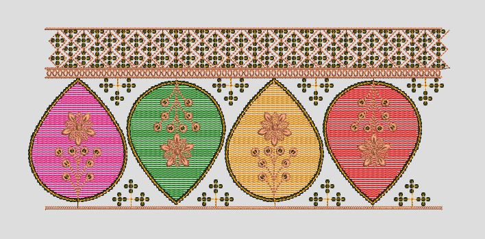 Multi Color Mango Motif Border Embroidery Design