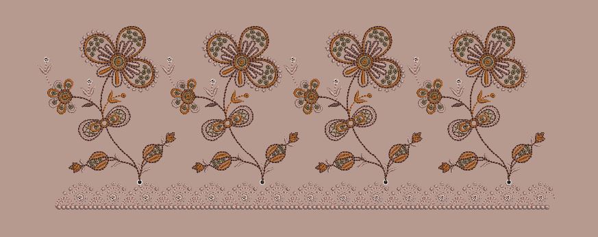 Ornate Four Petal Blossom Sprigs with Lace Base Embroidery Design