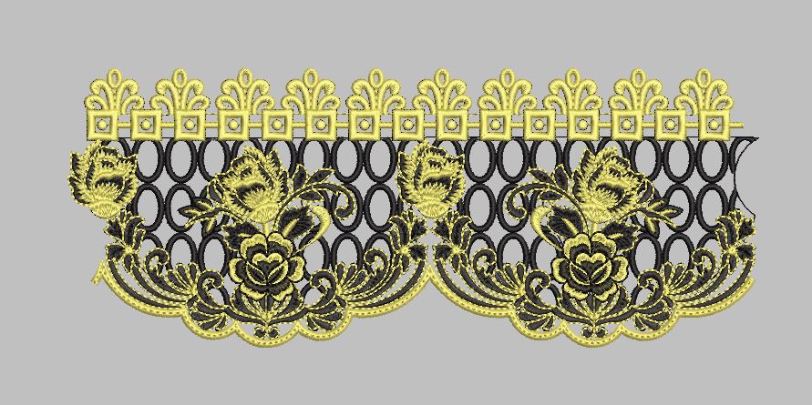 Floral Lattice Gold and Black Decorative Border Embroidery Design