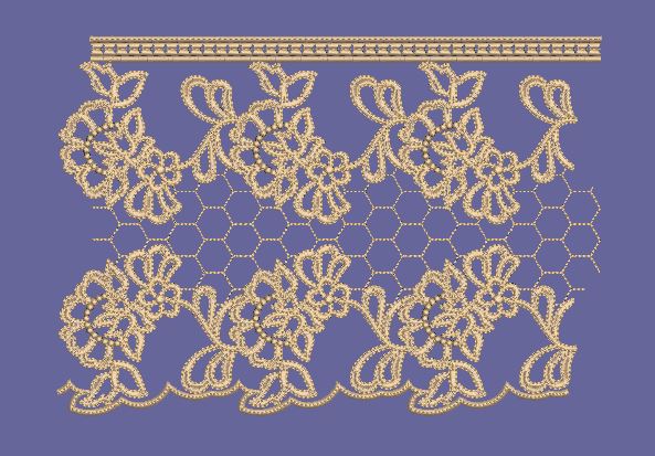 Gold Mesh Floral Lace Border Embroidery Design