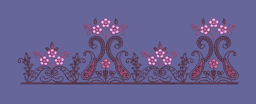 Pink Floral Paisley Border Embroidery Design
