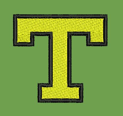 Golden Serif Letter T Embroidery Design