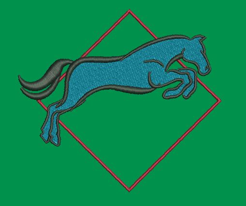 Horse Jumping Within a Diamond Shape Embroidery Design