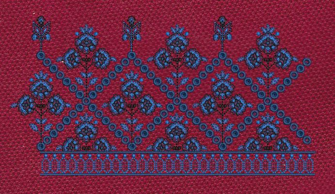 Floral Jacquard Woven Blue and Red Embroidery Design