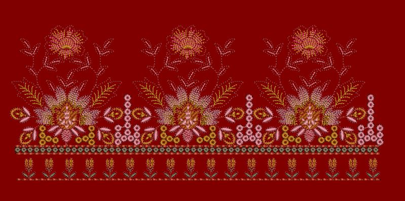 Tiered Lotus and Marigold Border Embroidery Design