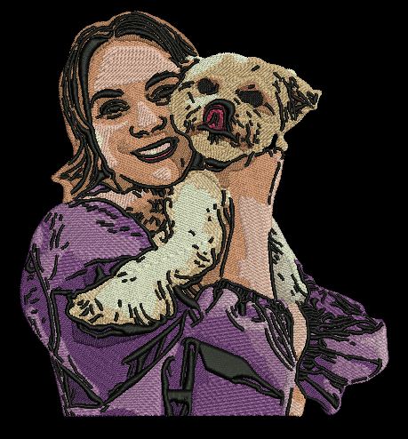 Girl With Cute Dog Embroidery Design