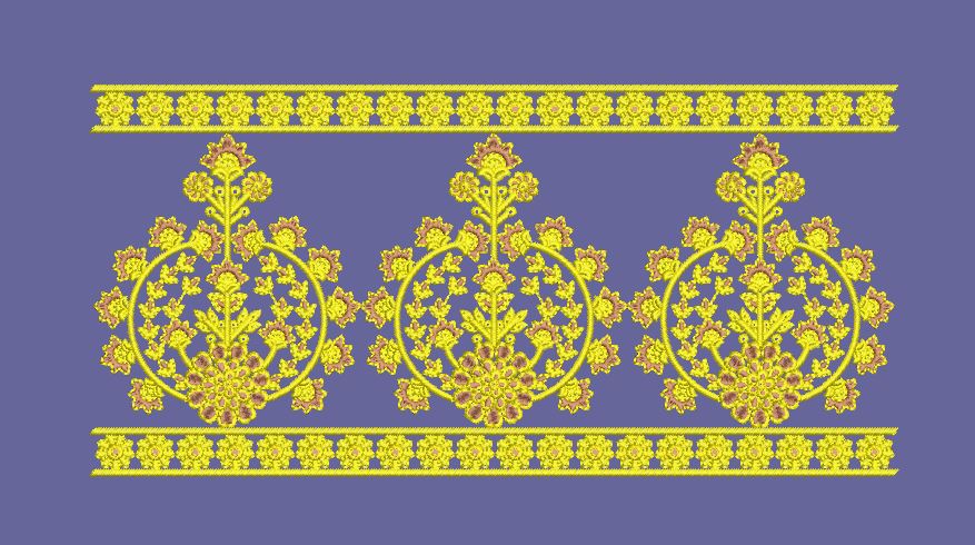 Floral Mandala Ornate Gold Decorative Border Embroidery Design