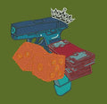 Crowned Firearm with Currency and Dice Composition Embroidery Design
