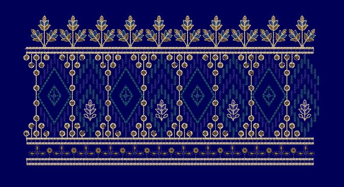 Leaf Crown Diamond Jaal Navy & Teal Gold Embroidery Design