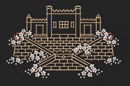 Castle Line Art Flowers Embroidery Design