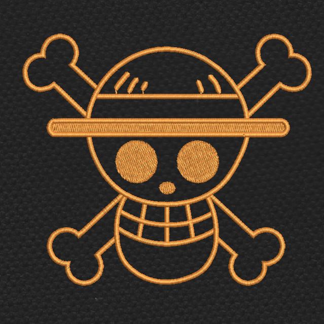 Straw Hat Jolly Roger Skull Logo Gold & Black Embroidery Design