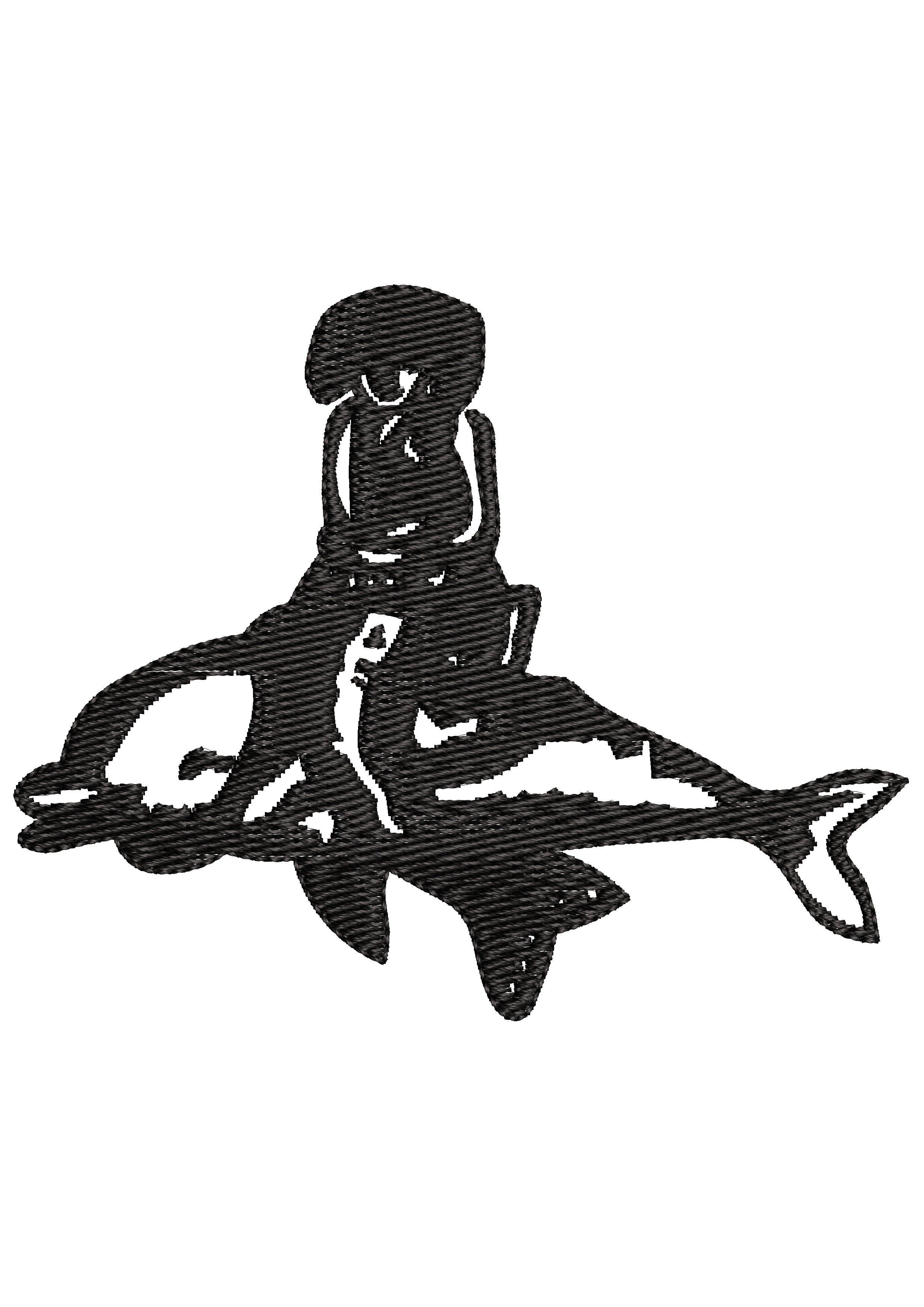 Fish Rider Embroidery Design