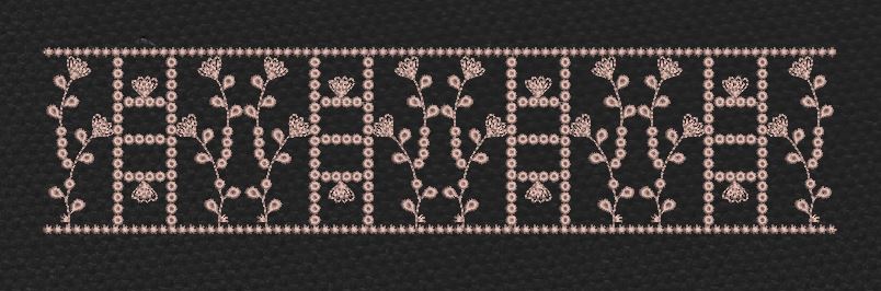 Delicate Floral Grid Border Black & Blush Pink Embroidery Design
