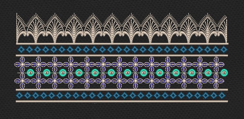 Arched Crown and Diamond Border Embroidery Design