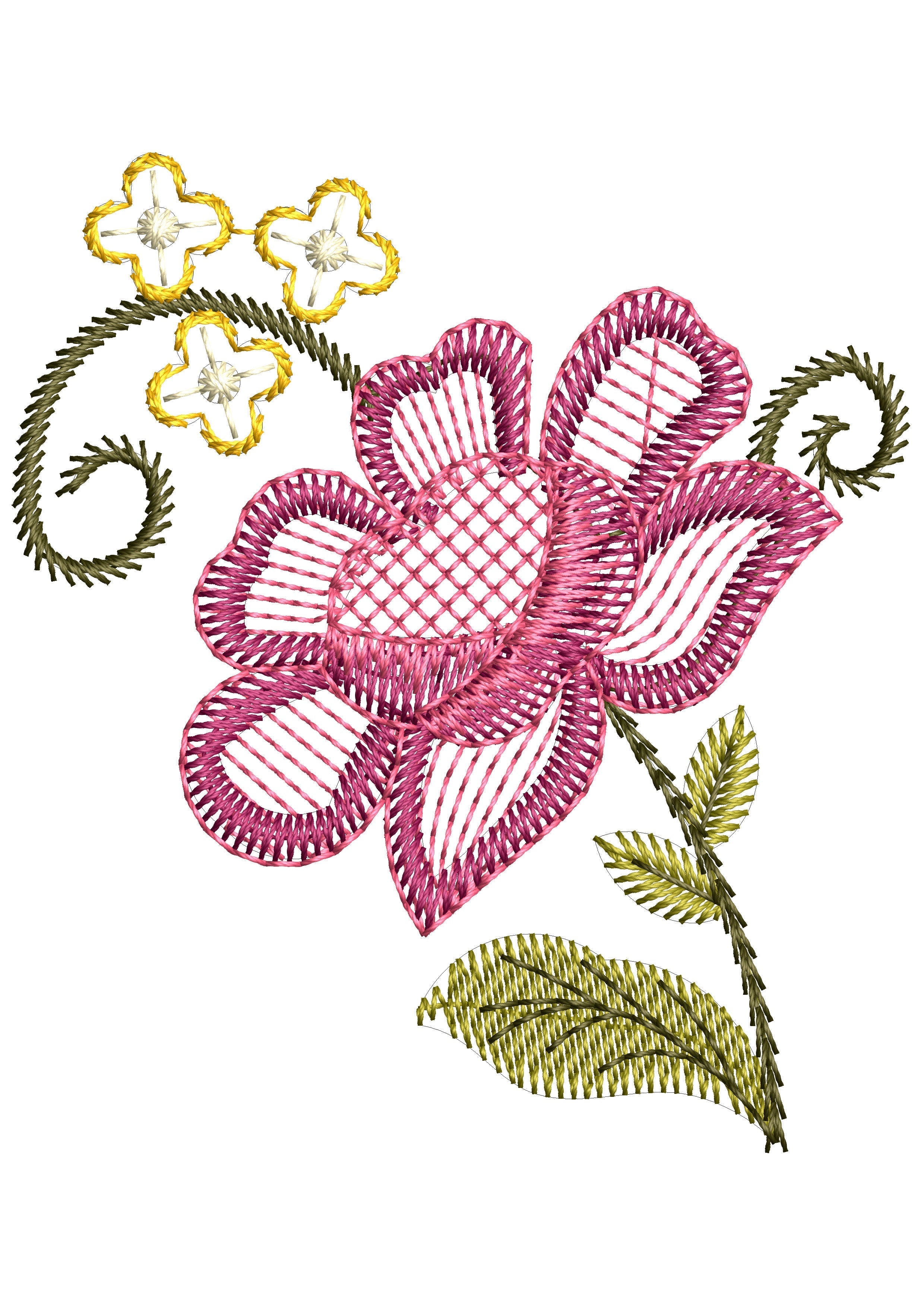 Heart Red Flower Embroidery Design