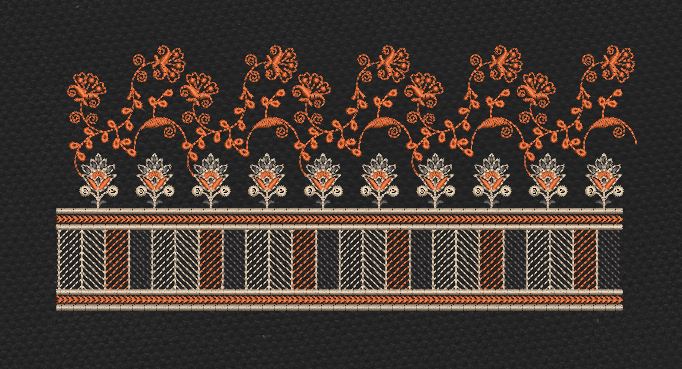 Orange And Black Floral Endless Border Embroidery Design