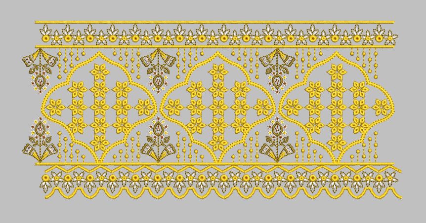 Star Flower Grid Border Trim Embroidery Design