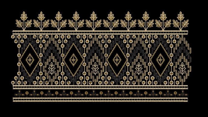 Gold Geometric Diamond and Floral Border Embroidery Design
