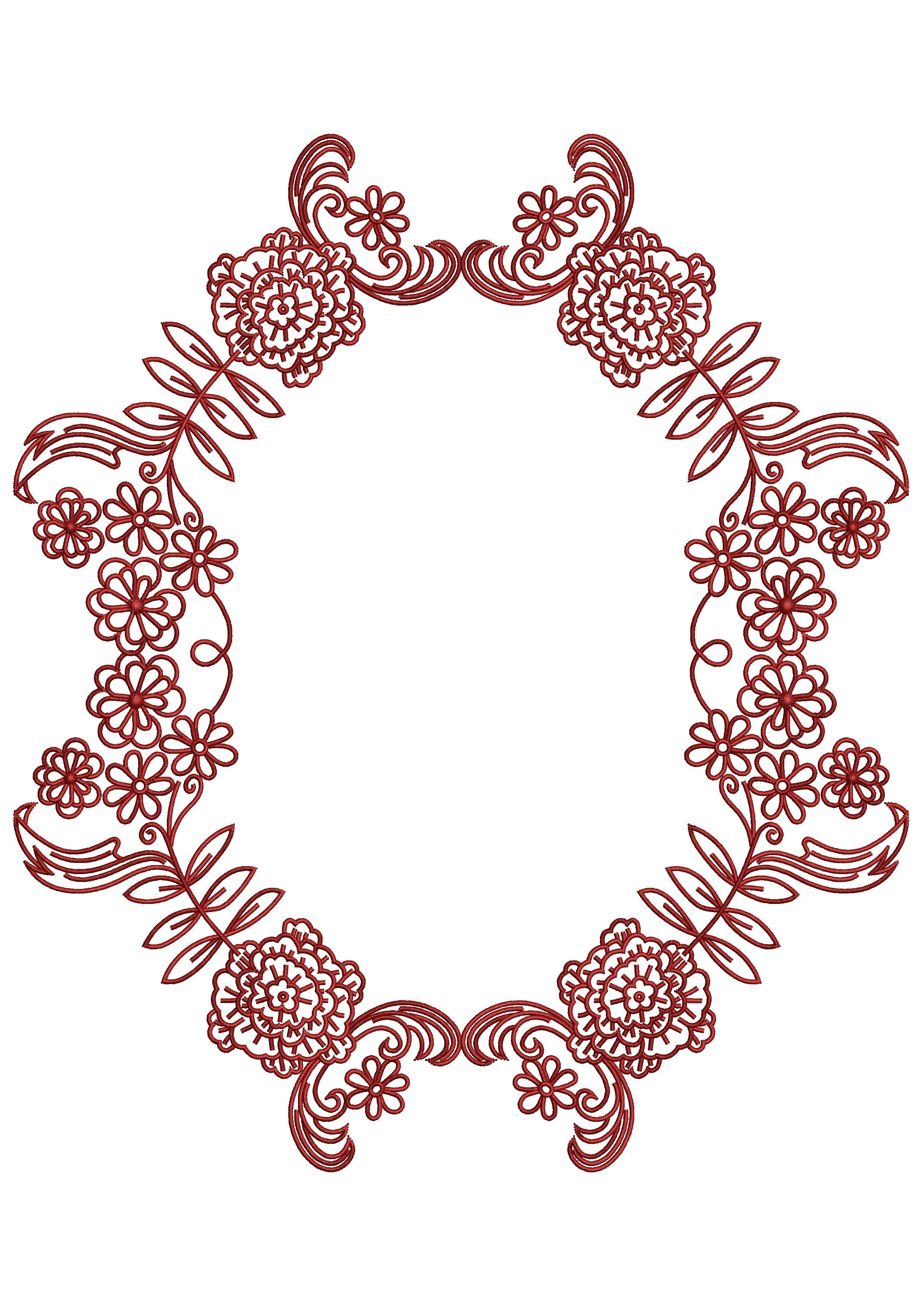 Flower Frame Line Stitch Embroidery Design