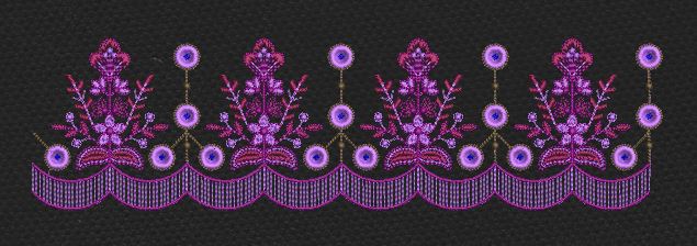 Floral Tassel Scallop Border Purple & Pink Embroidery Design