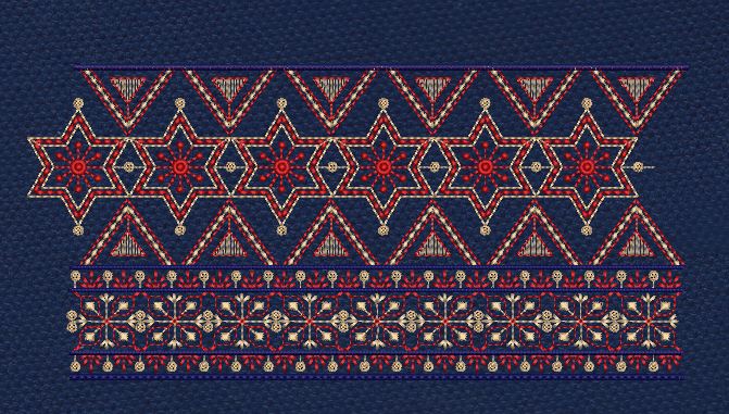 Red, Blue, and Gold Geometric Star Endless Border Embroidery Design