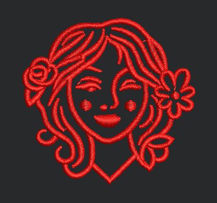 Floral Portrait Woman with Flowers Embroidery Design