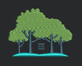 Stylized Arboreal Landscape Icon Embroidery Design