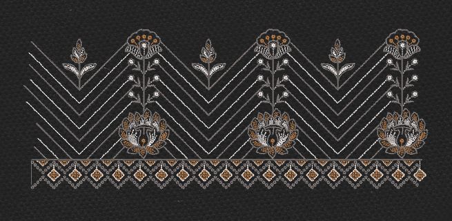 White And Gold Geometric Endless Border Embroidery Design