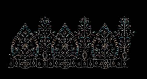 Ornate Paisley Teardrop and Floral Spire Embroidery Design