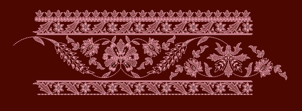 Intricate Floral Vine Ornamental Border Embroidery Design