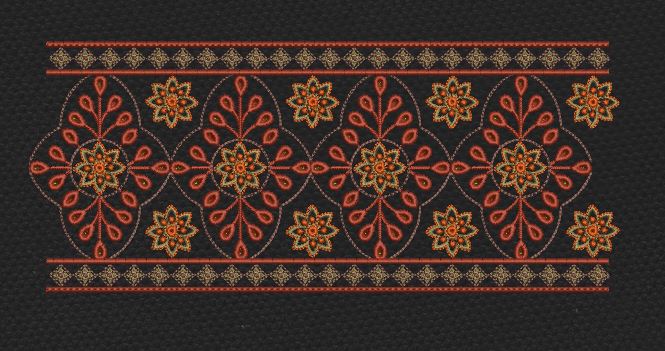 Black Ember Oval Medallion Border Black & Burnt Orange Embroidery Design