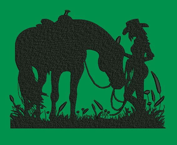 Horse And Rider In Grass Embroidery Design